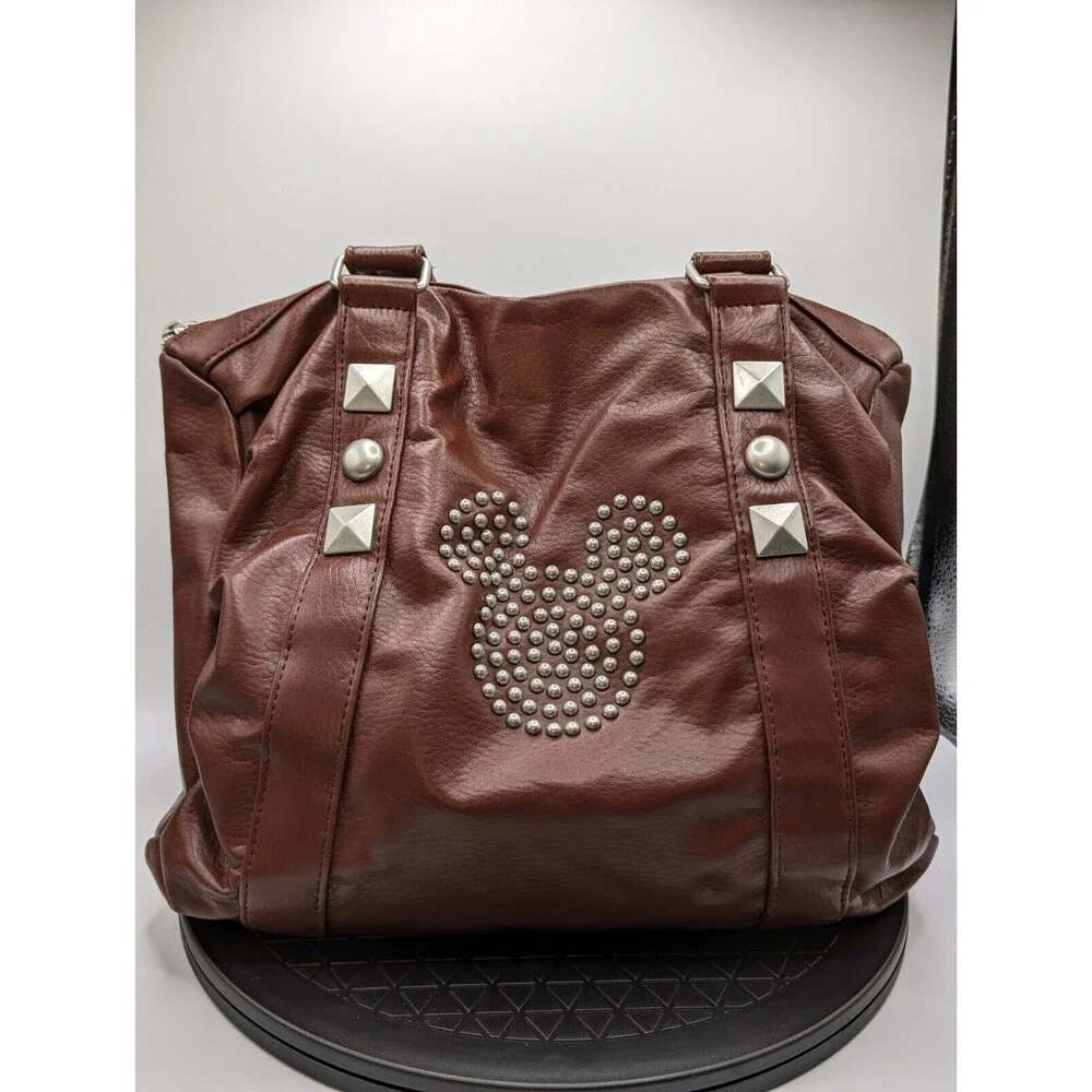Disneyland Studded Mickey Hobo Purse Handbag Brown Faux Leather